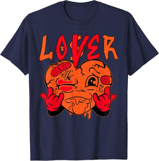 Orange Loser Lover Pink Drip Heart Matching Men Women T-Shirt - T-Shirt | Navy