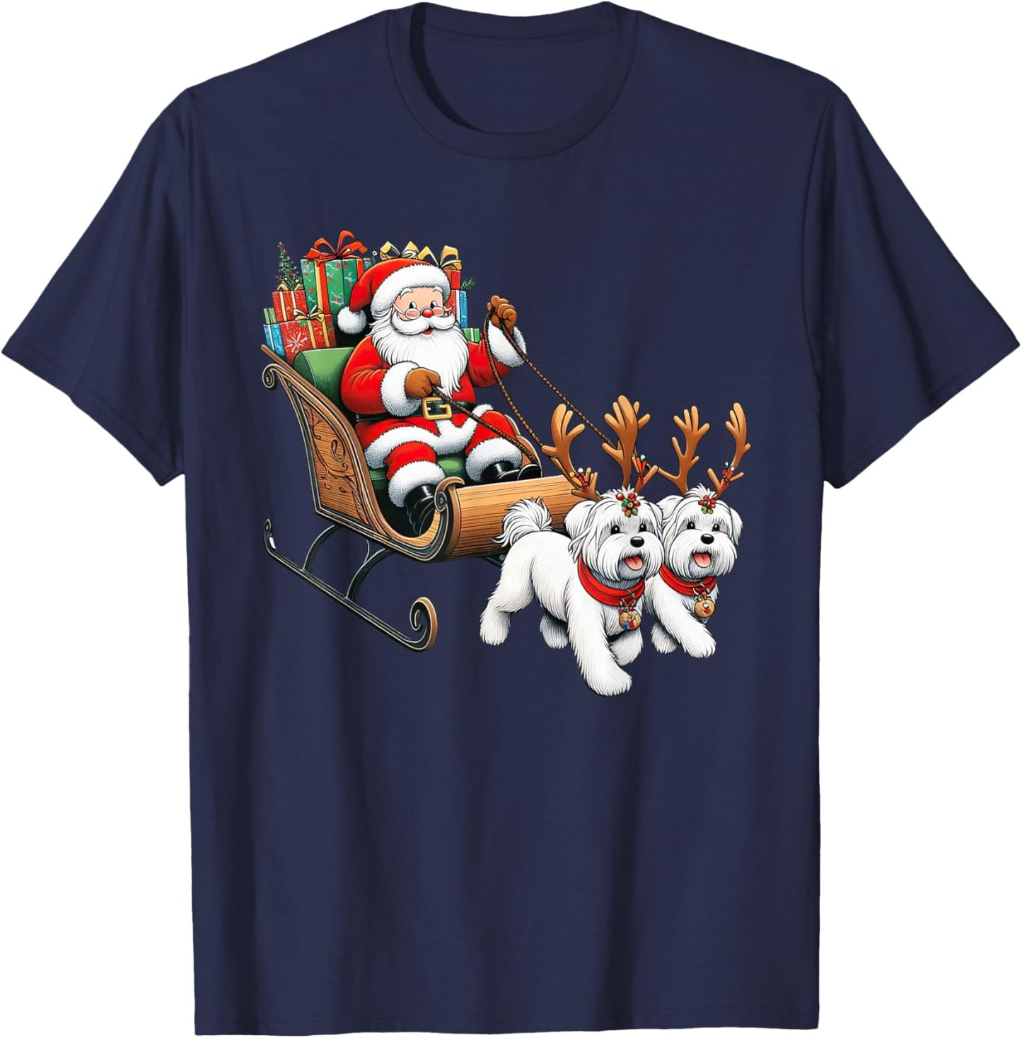 Santa Sleigh Maltese Reindeer Christmas Kids T-Shirt - T-Shirt | Navy