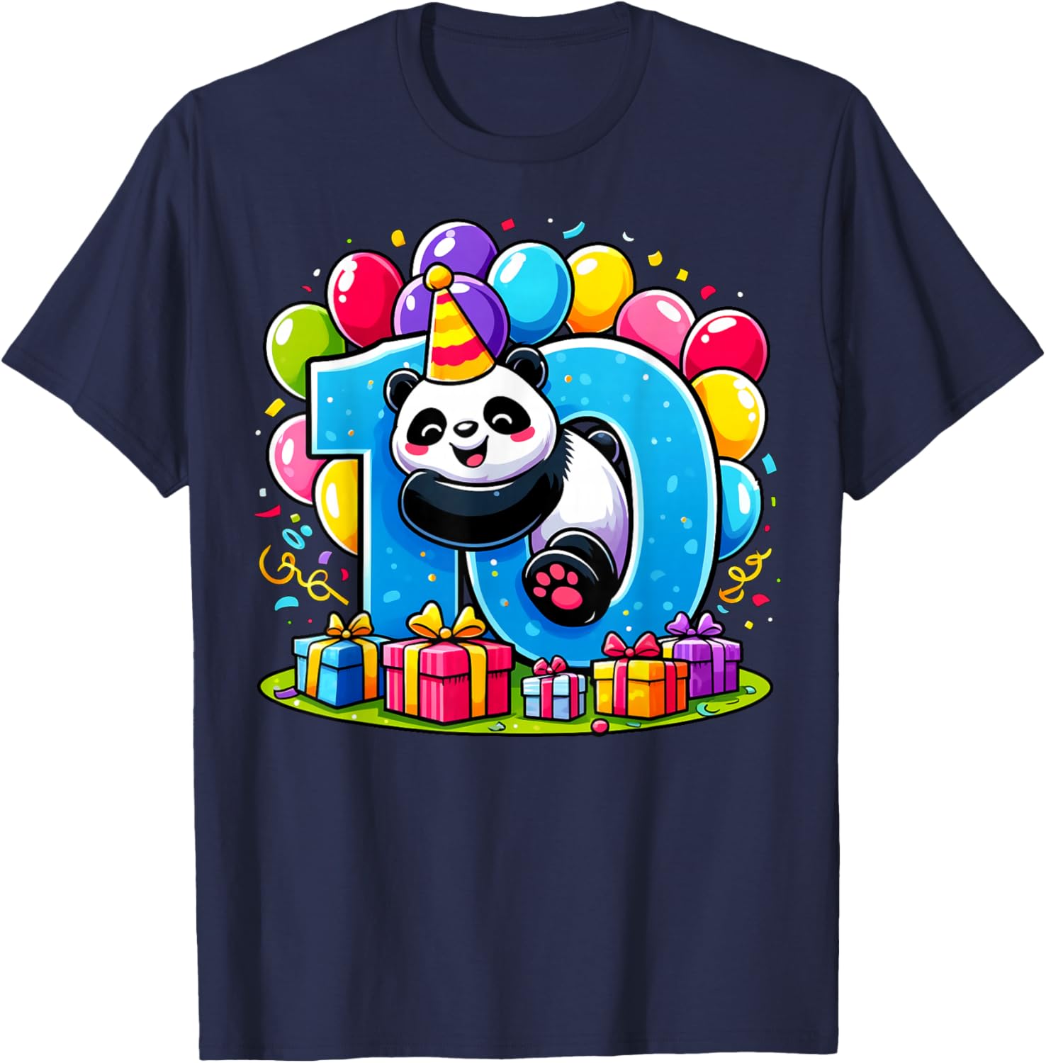 Kids Panda Theme tenth Bday Party 10th Panda Birthday T-Shirt - T-Shirt | Navy
