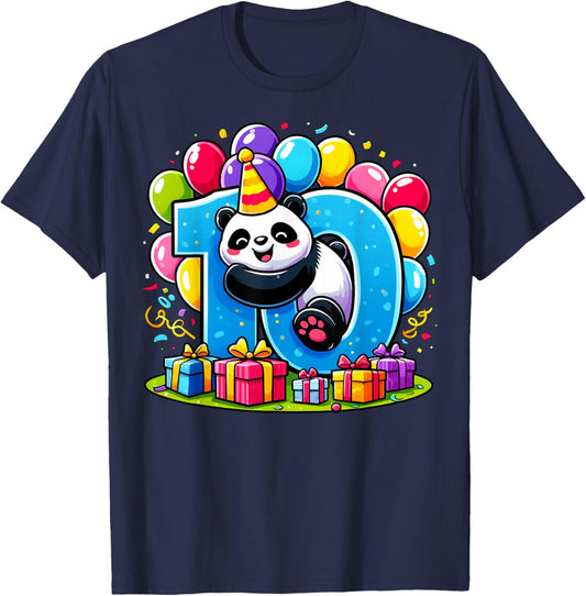 Kids Panda Theme tenth Bday Party 10th Panda Birthday T-Shirt - T-Shirt | Navy