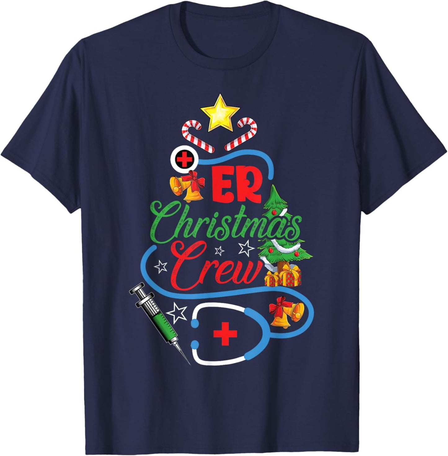 ER Christmas Crew Emergency Room Nurse Xmas Holidays T-Shirt - T-Shirt | Navy