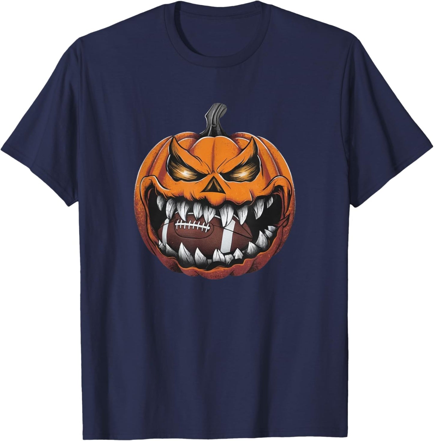 American Football Pumpkin Halloween Sport Fantasy Football T-Shirt - T-Shirt | Navy
