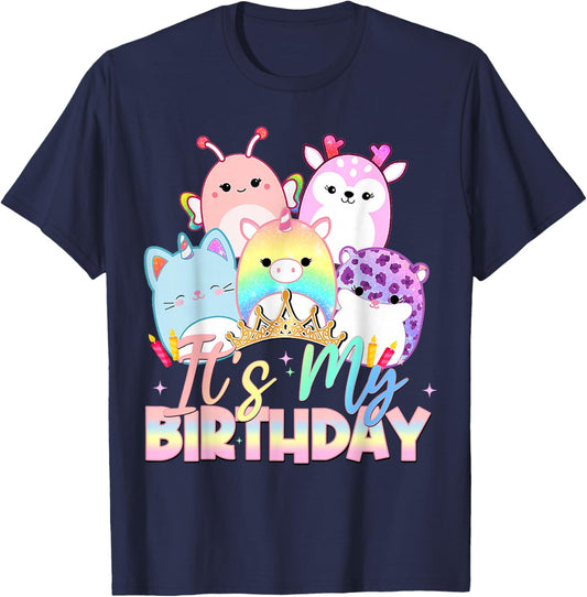 Birthday Party It's My Birthday Squish Squad Mallow Girls T-Shirt - T-Shirt | Navy