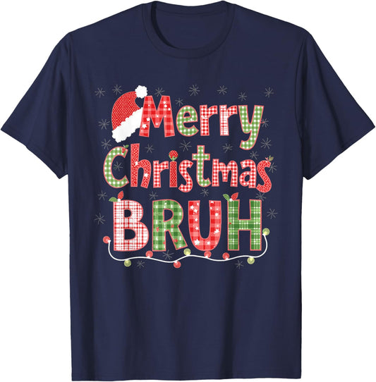 Merry Christmas Bruh Fun Festive Internet Humor Buffalo T-Shirt - T-Shirt | Navy