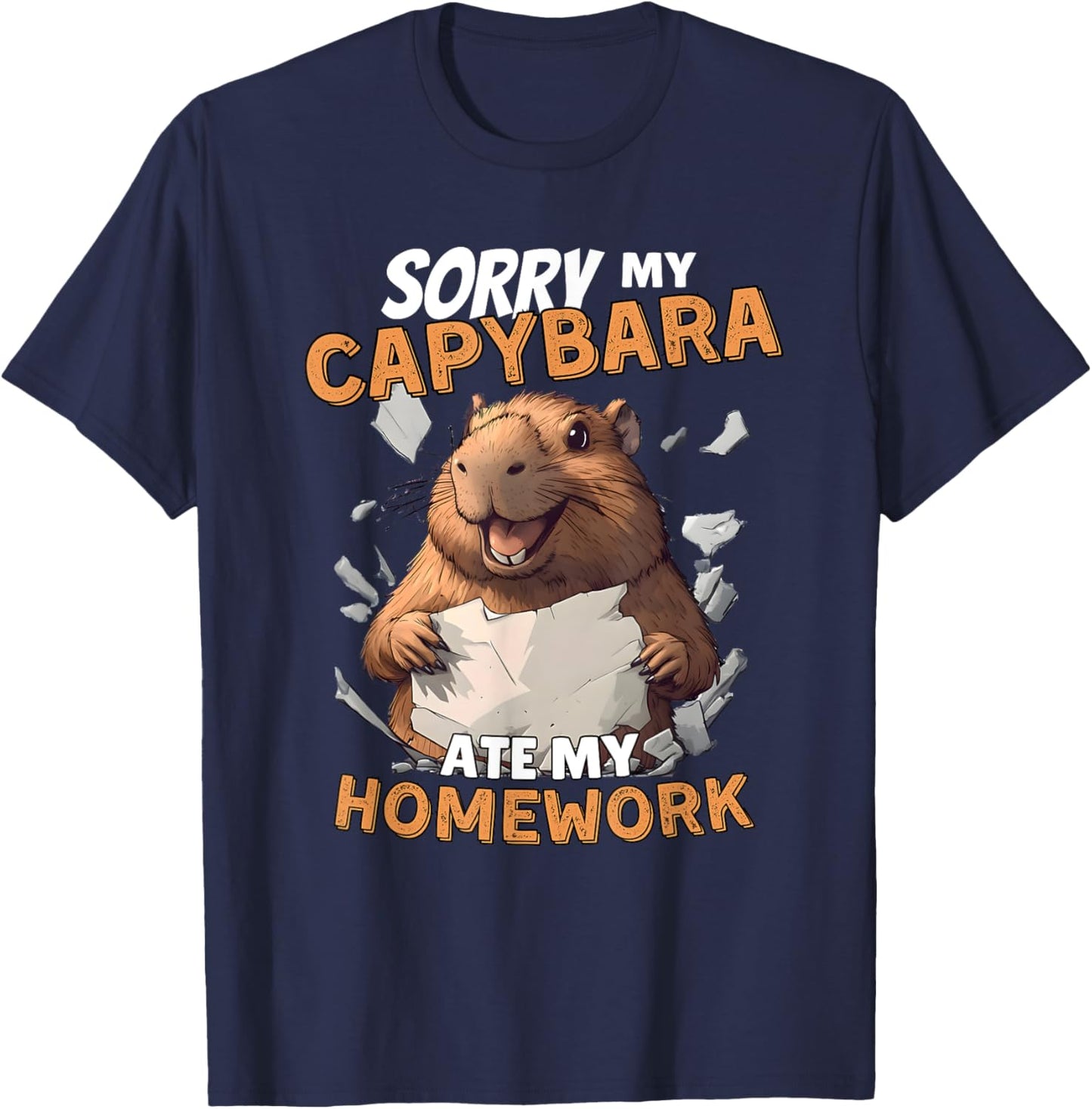 Sorry My Capybara Ate My Homework - Funny Capy Rodent Animal T-Shirt - T-Shirt | Navy