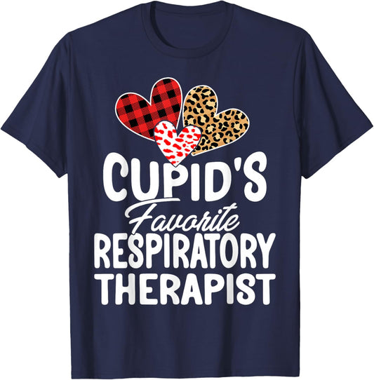 Cupid's Favorite Respiratory Therapist RT Valentine's Day T-Shirt - T-Shirt | Navy