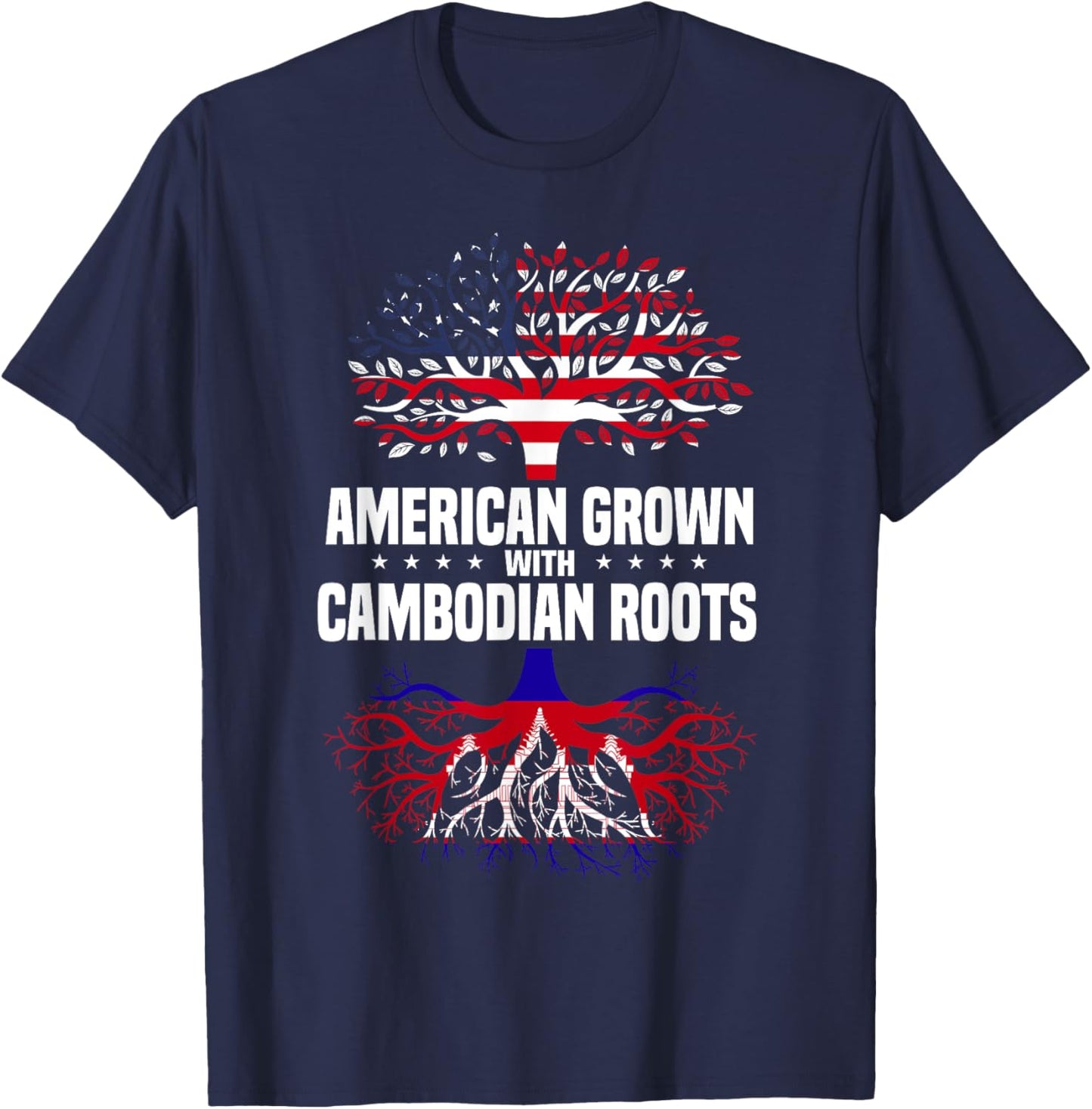 American Grown With Cambodian Roots America Cambodia Flag T-Shirt - T-Shirt | Navy