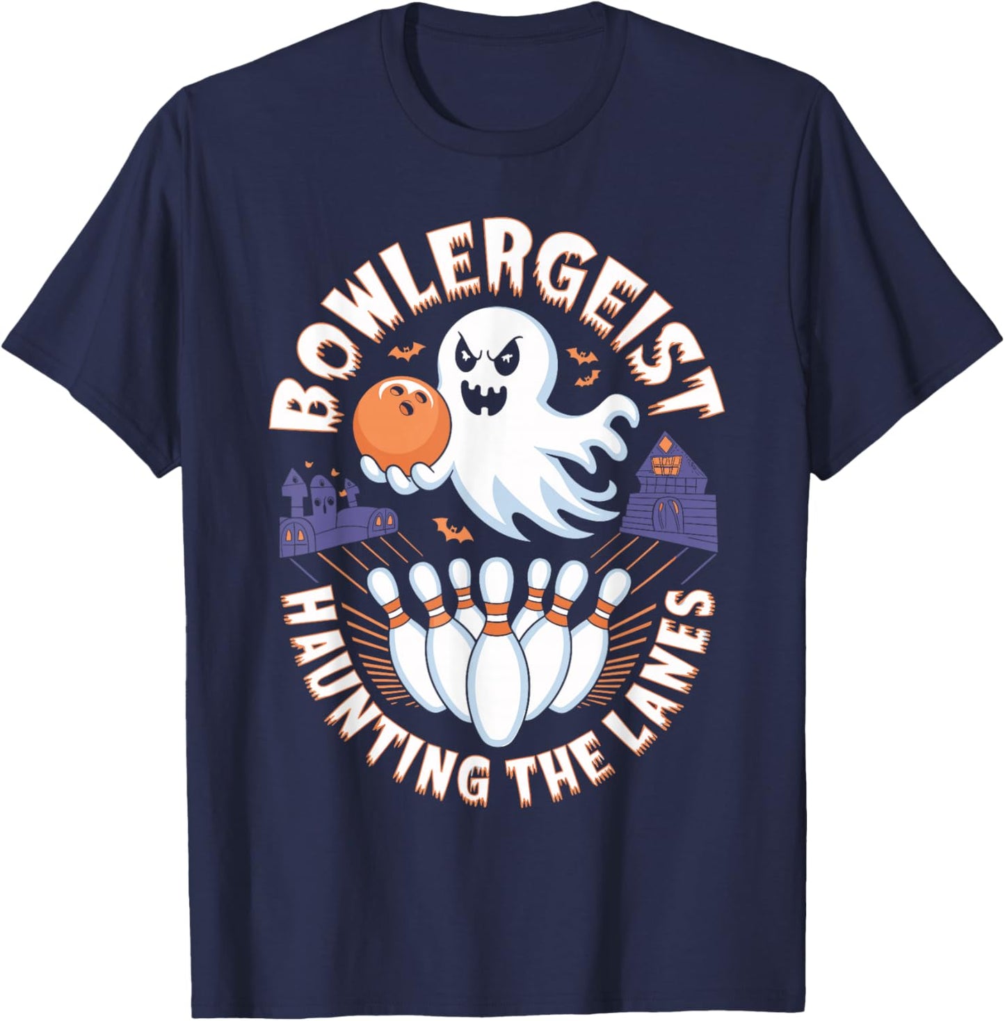 Bowlergeist Haunting the Lanes Halloween Bowling T-Shirt - T-Shirt | Navy