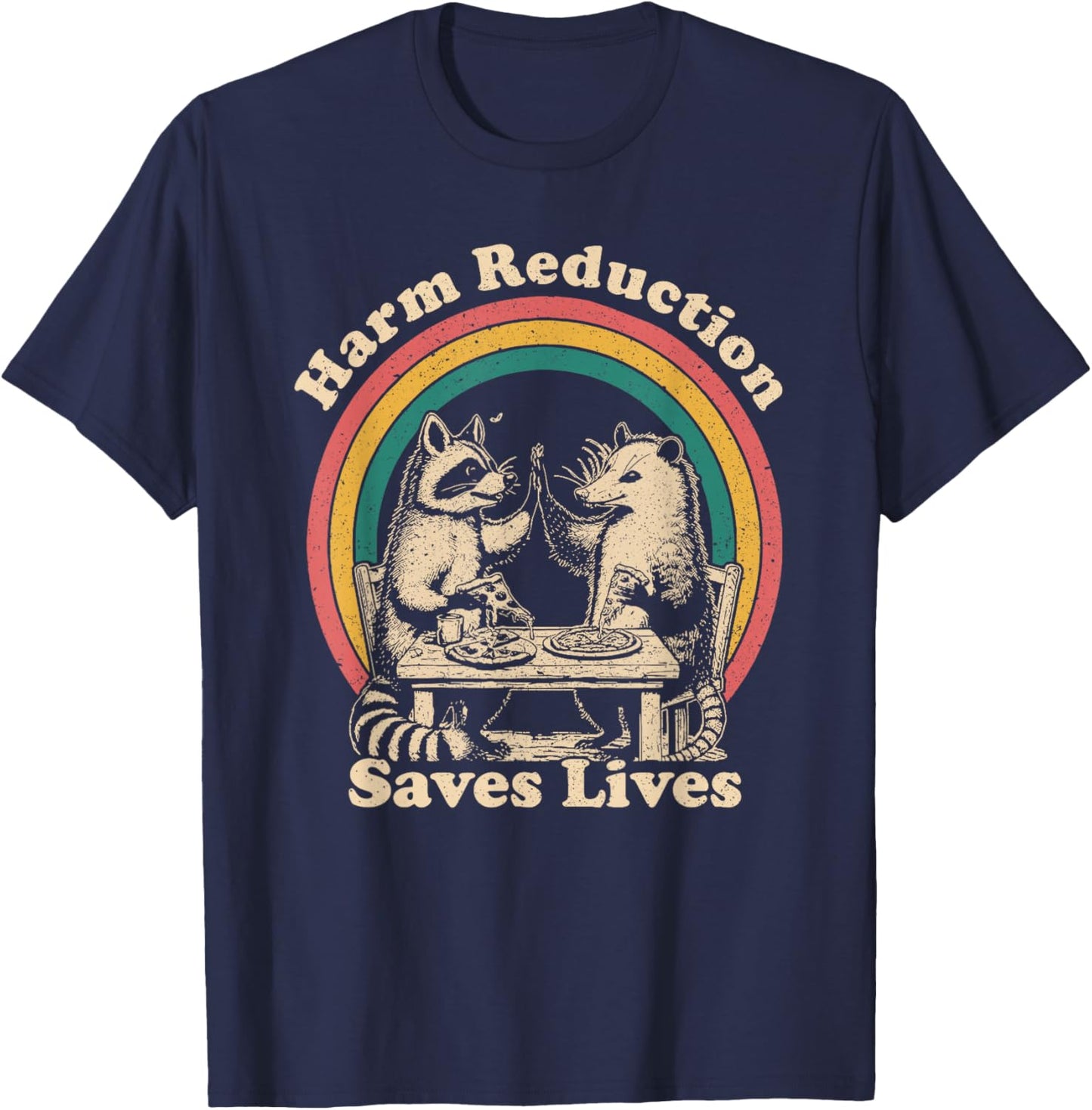 Vintage Raccoon Harm Reduction Overdose Awareness Nurse T-Shirt - T-Shirt | Navy