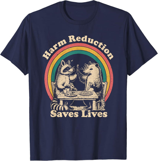 Vintage Raccoon Harm Reduction Overdose Awareness Nurse T-Shirt - T-Shirt | Navy