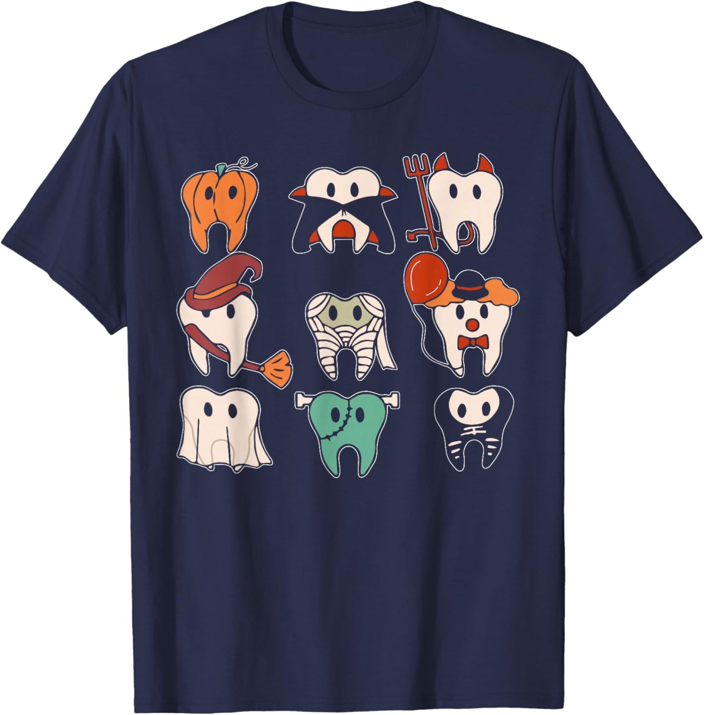 Funny Halloween Teeth Ghost Dentist Dental Squad Men Women T-Shirt - T-Shirt | Navy