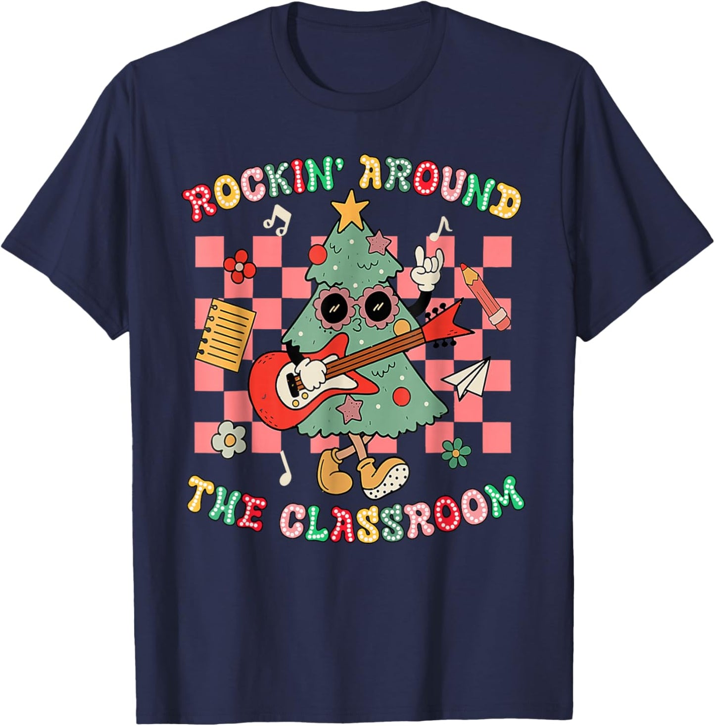 Rocking Around The Classroom Christmas Tree Funny Student T-Shirt - T-Shirt | Navy