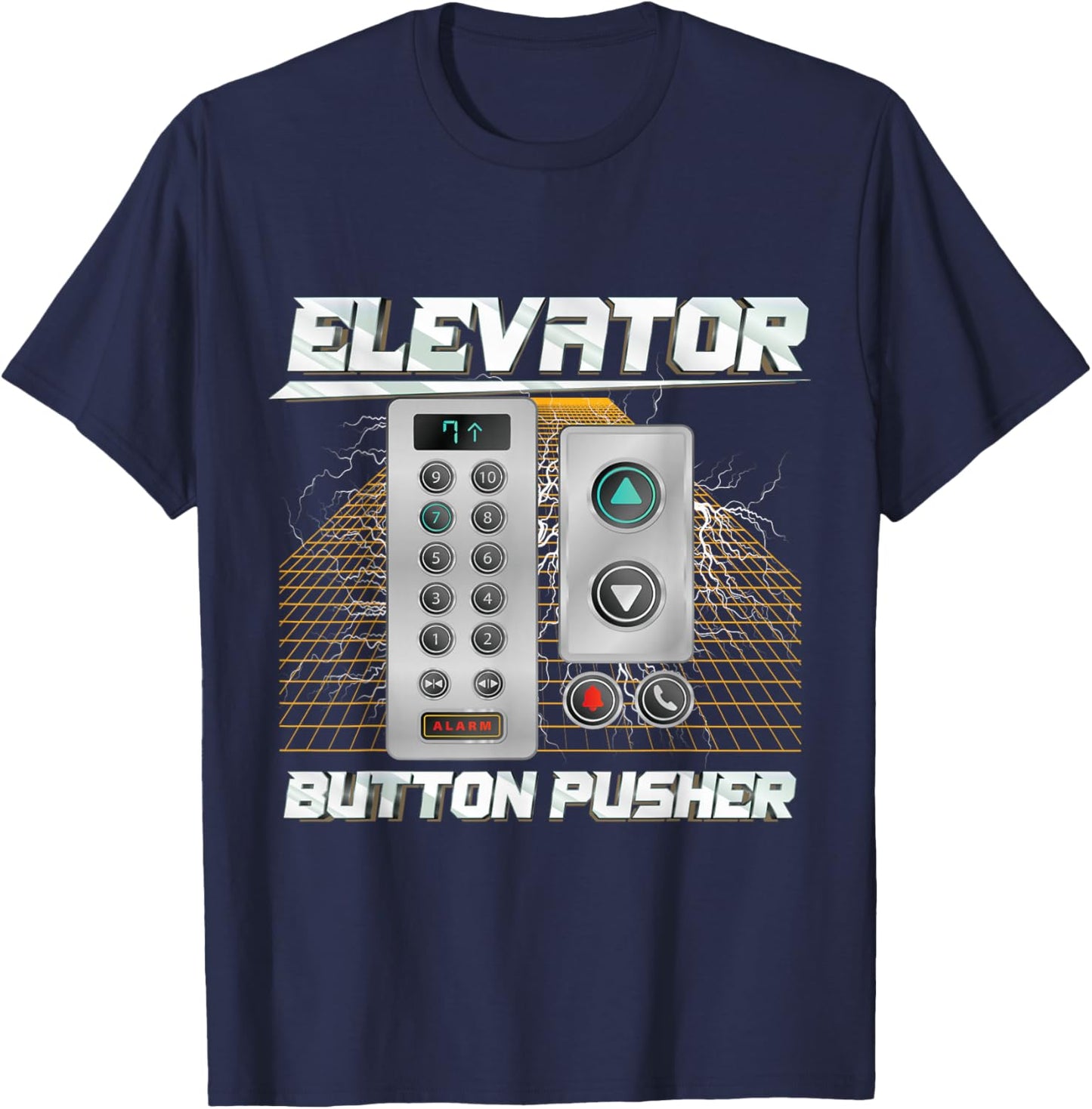 Elevator Button Pusher | Meme | Funny Elevator T-Shirt - T-Shirt | Navy