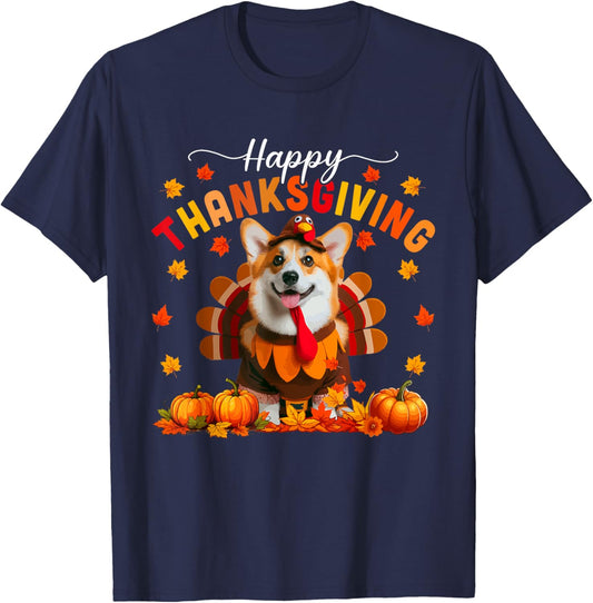 Happy Thanksgiving Corgi Cosplay Fall Turkey Owner Kids T-Shirt - T-Shirt | Navy
