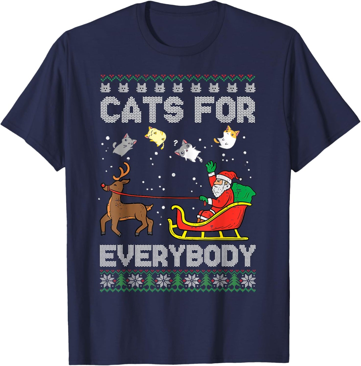 Santa Cats For Everybody Christmas Cat Pajamas Women Men T-Shirt - T-Shirt | Navy