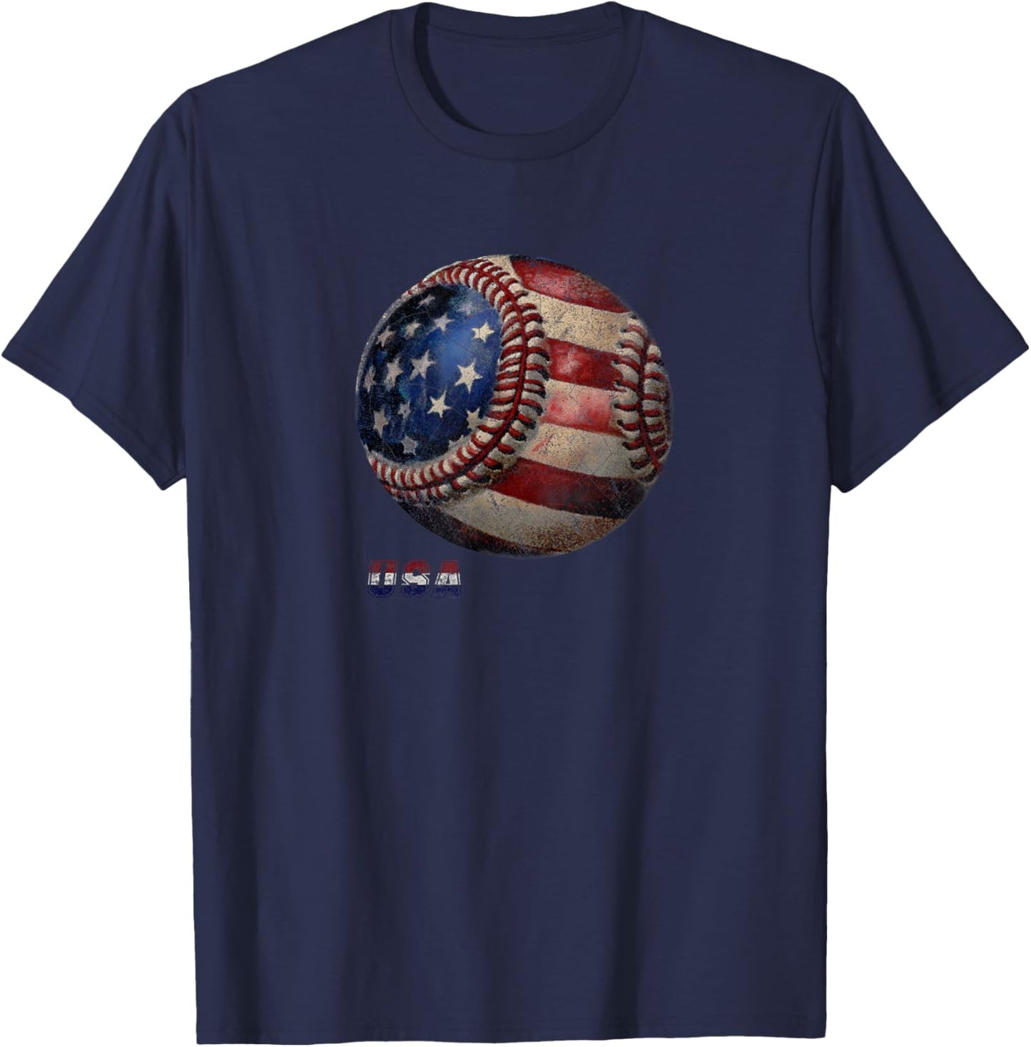 Baseball USA Vintage American Flag T-Shirt - T-Shirt | Navy