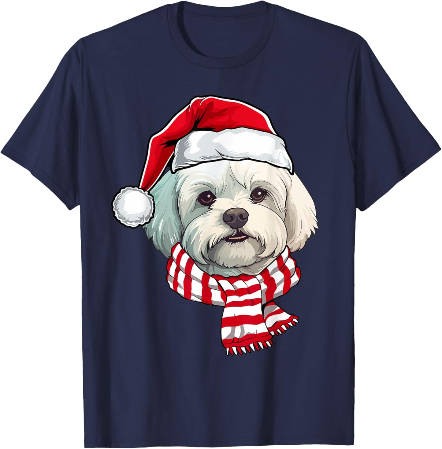Santa Maltese Christmas Dog Lover Men Women Kids T-Shirt - T-Shirt | Navy