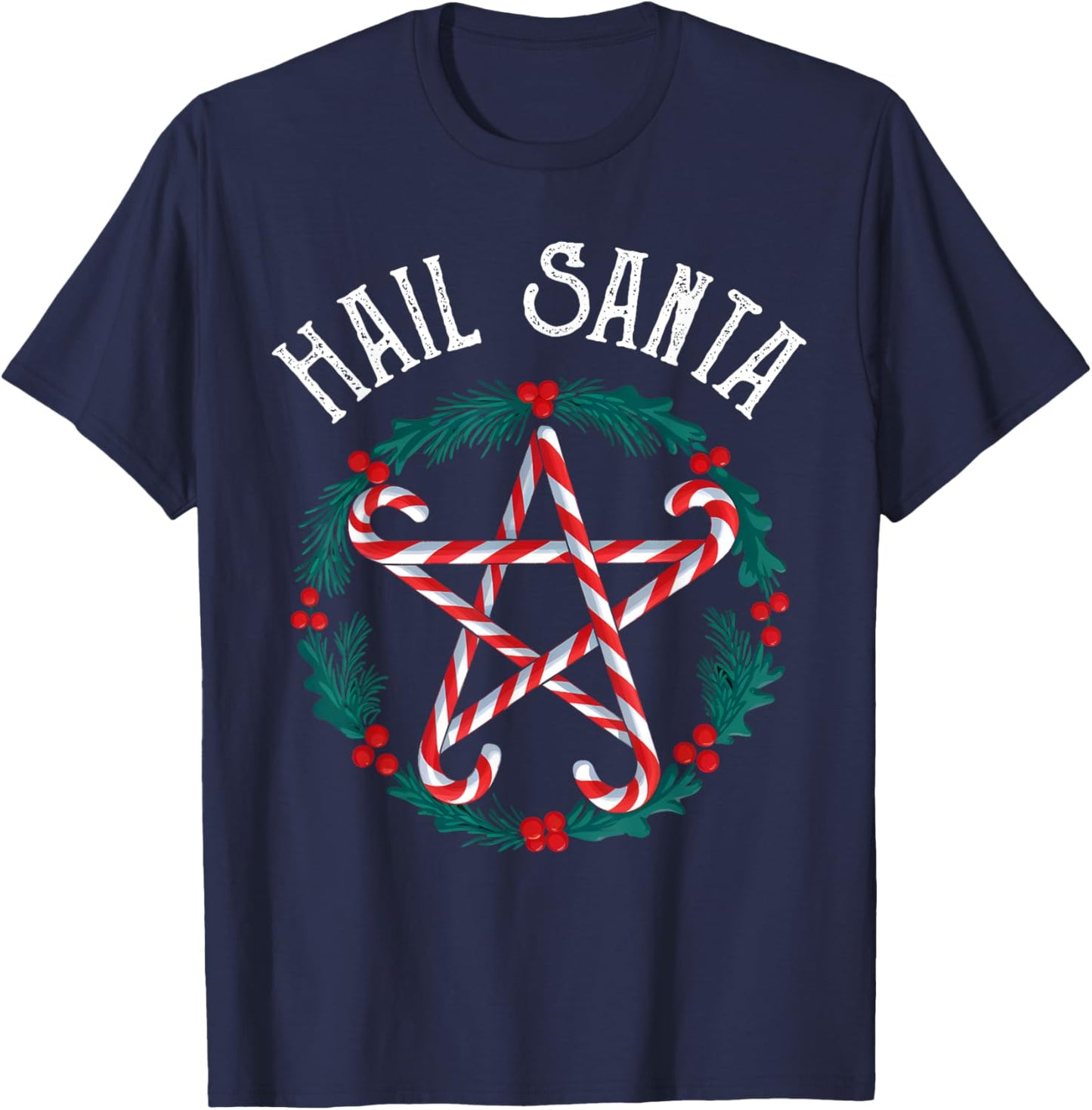 Hail Santa Candy Cane Pentagram Gothmas Funny Goth Christmas T-Shirt - T-Shirt | Navy