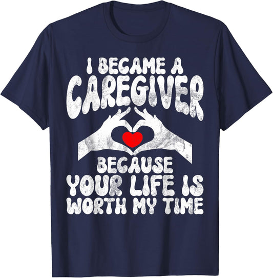 Caregiver Appreciation Women -Adult , Black, Small, Short Sleeve, Modern, , Regular Fit, Solid Colors: 100% Cotton; Heather Grey: 90% Cotton, 10% Polyester T-Shirt - T-Shirt | Navy