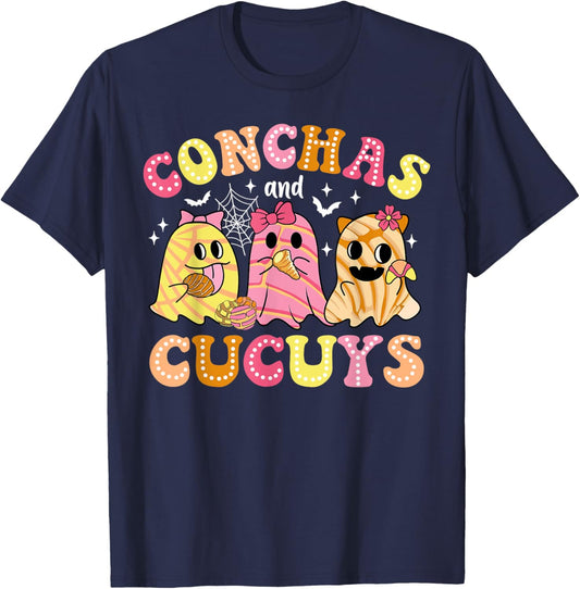 Cute Conchas And Cucuys Ghost Funny Halloween Mexican Ghost T-Shirt - T-Shirt | Navy