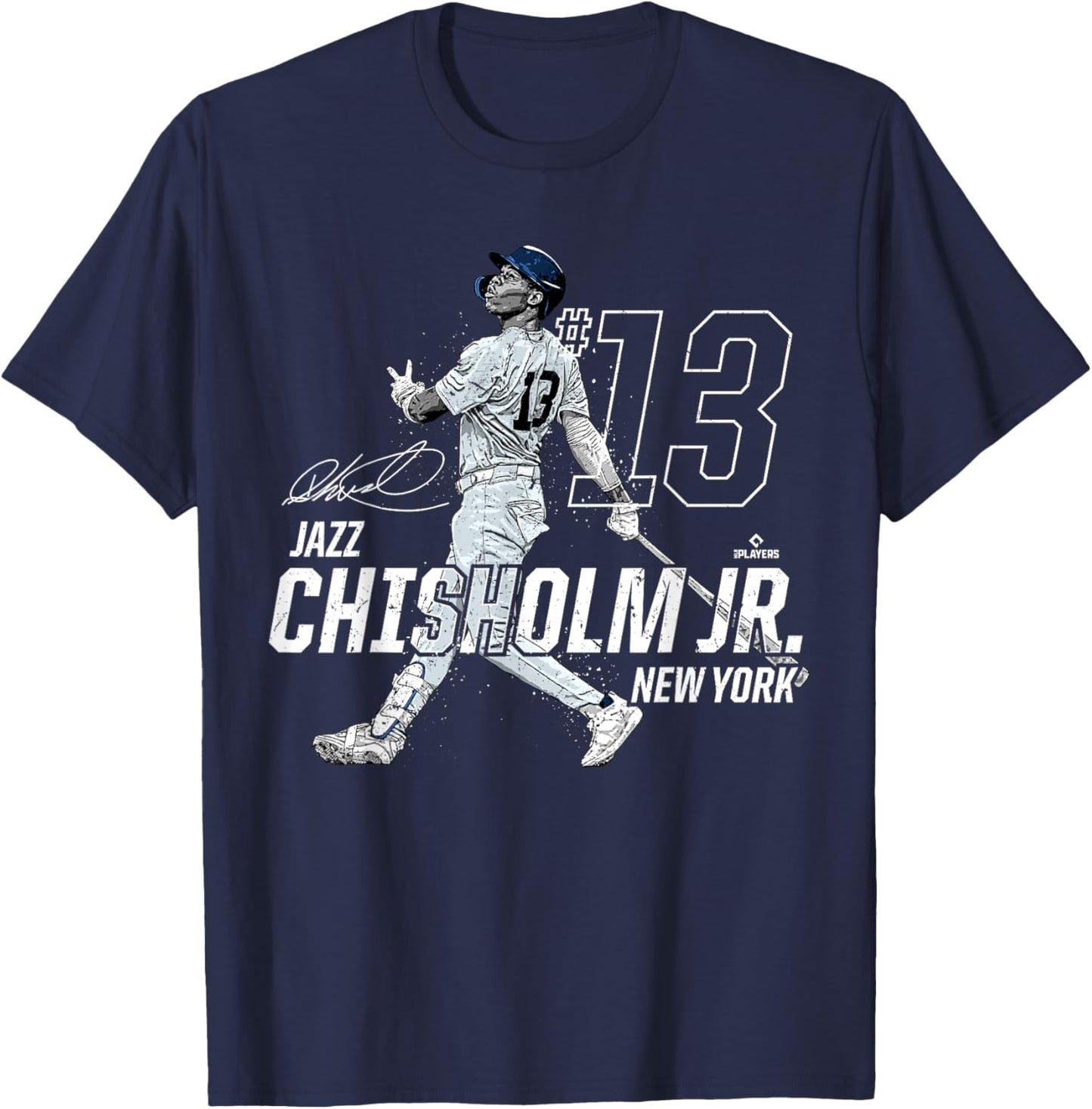 Dynamic Pose Jazz Chisholm Jr New York Baseball MLBPA T-Shirt - T-Shirt | Navy