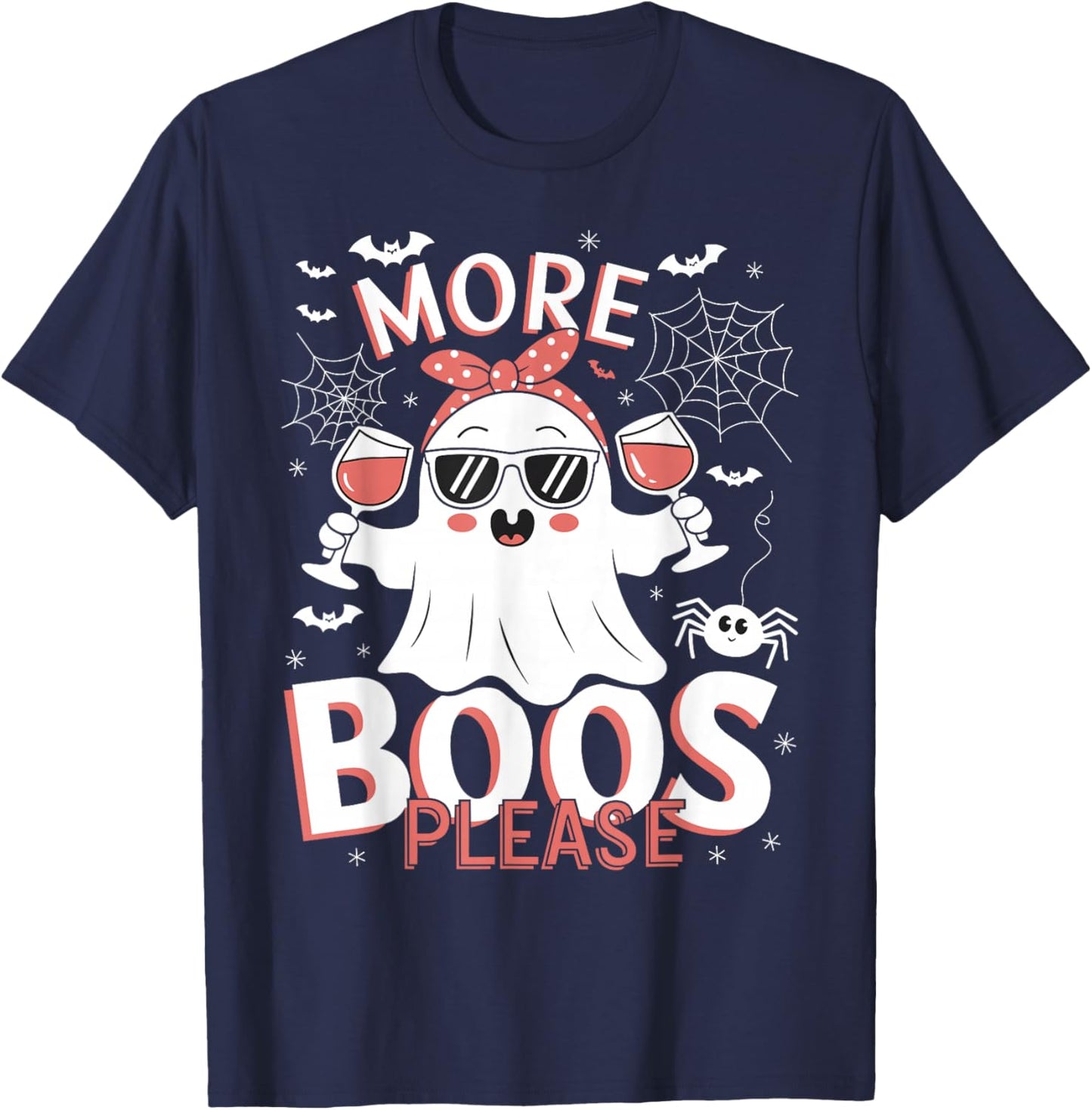 More Boos Please Ghost Wine Halloween Drinking Costume T-Shirt - T-Shirt | Navy