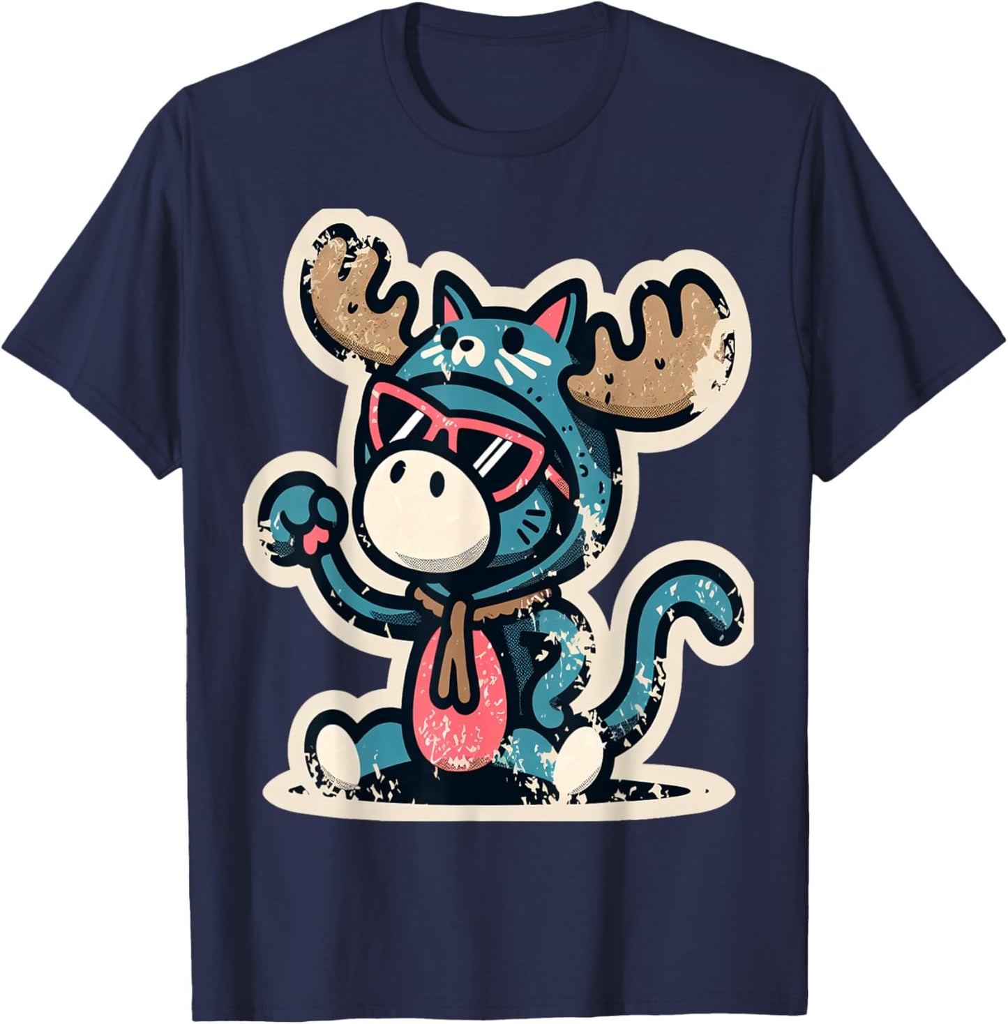 Cute Moose in Cat Costume T-Shirt - T-Shirt | Navy