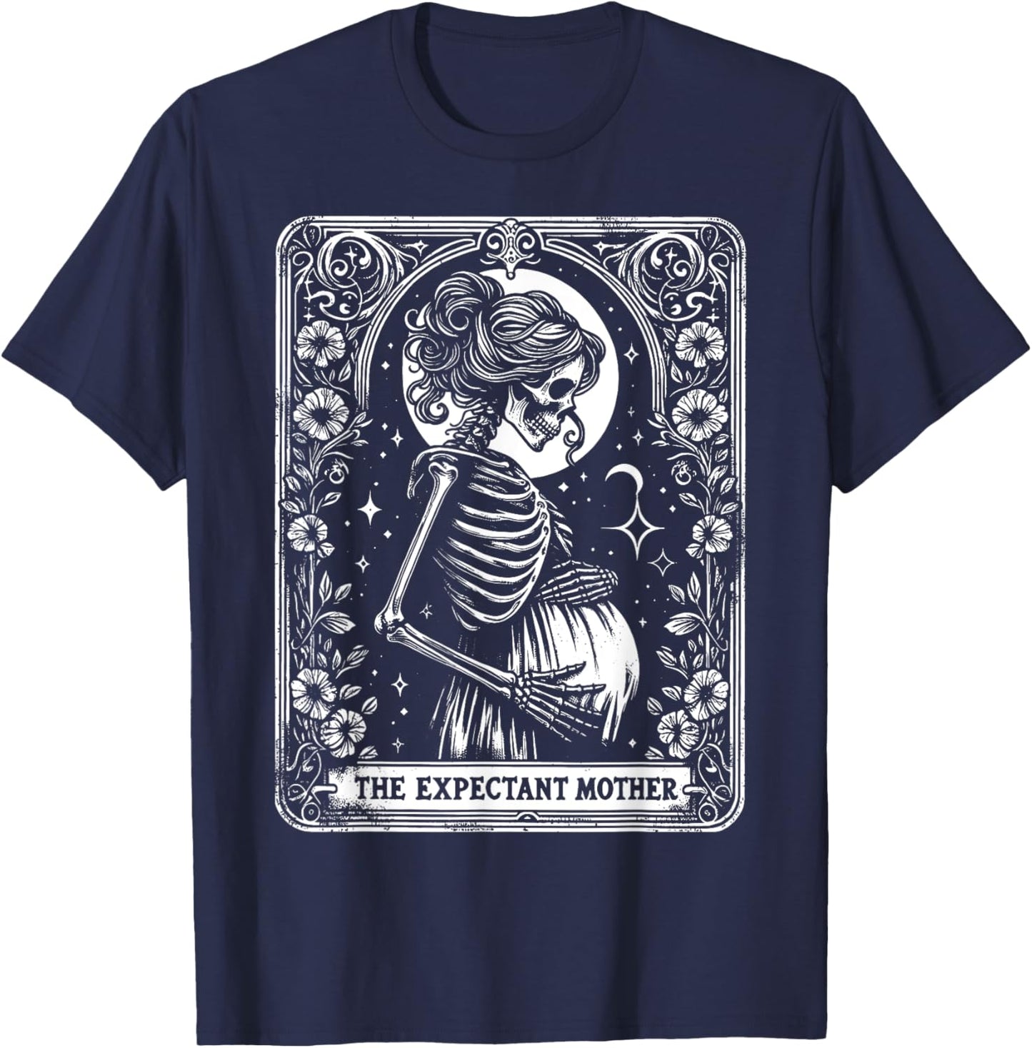 Skeleton Expectant Mother Tarot Card Pregnancy Announcement T-Shirt - T-Shirt | Navy