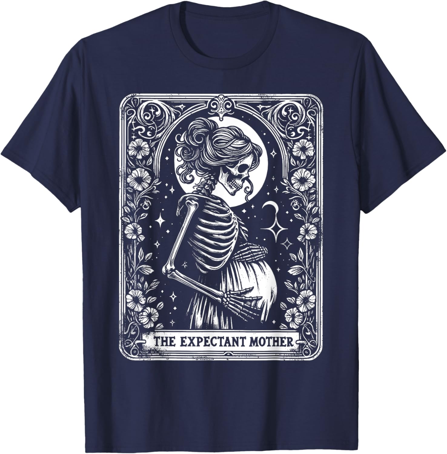 Skeleton Expectant Mother Tarot Card Pregnancy Announcement T-Shirt - T-Shirt | Navy