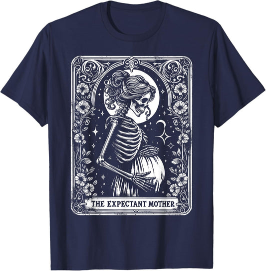 Skeleton Expectant Mother Tarot Card Pregnancy Announcement T-Shirt - T-Shirt | Navy