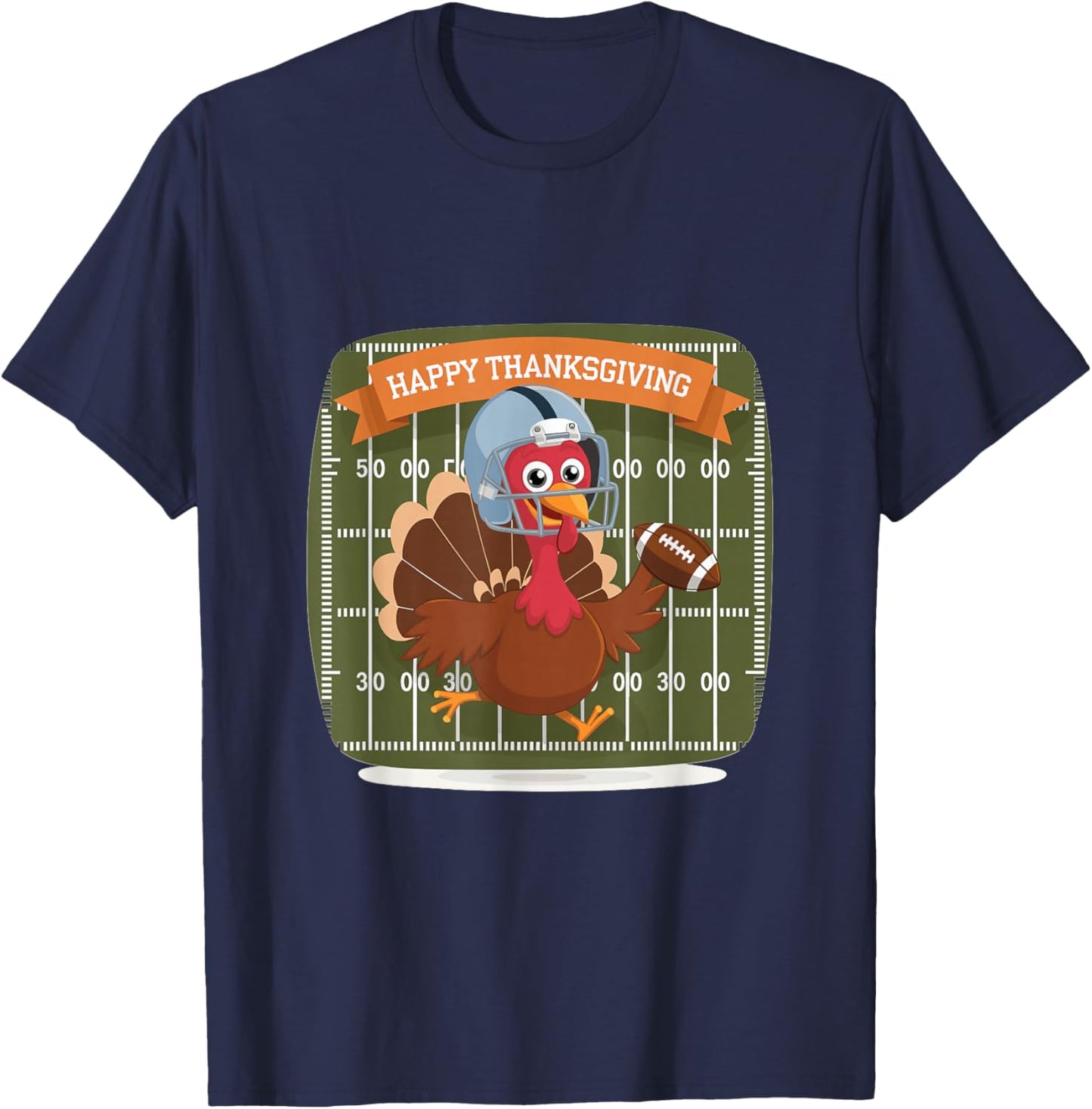 Thanksgiving Football Turkey Happy Thanksgiving T-Shirt - T-Shirt | Navy