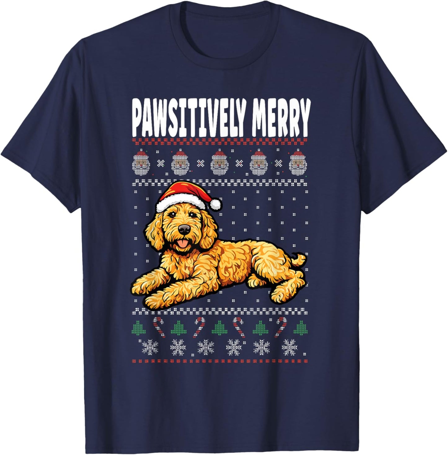 Pawsitively Merry Labradoodle Christmas Dog Pun T-Shirt - T-Shirt | Navy