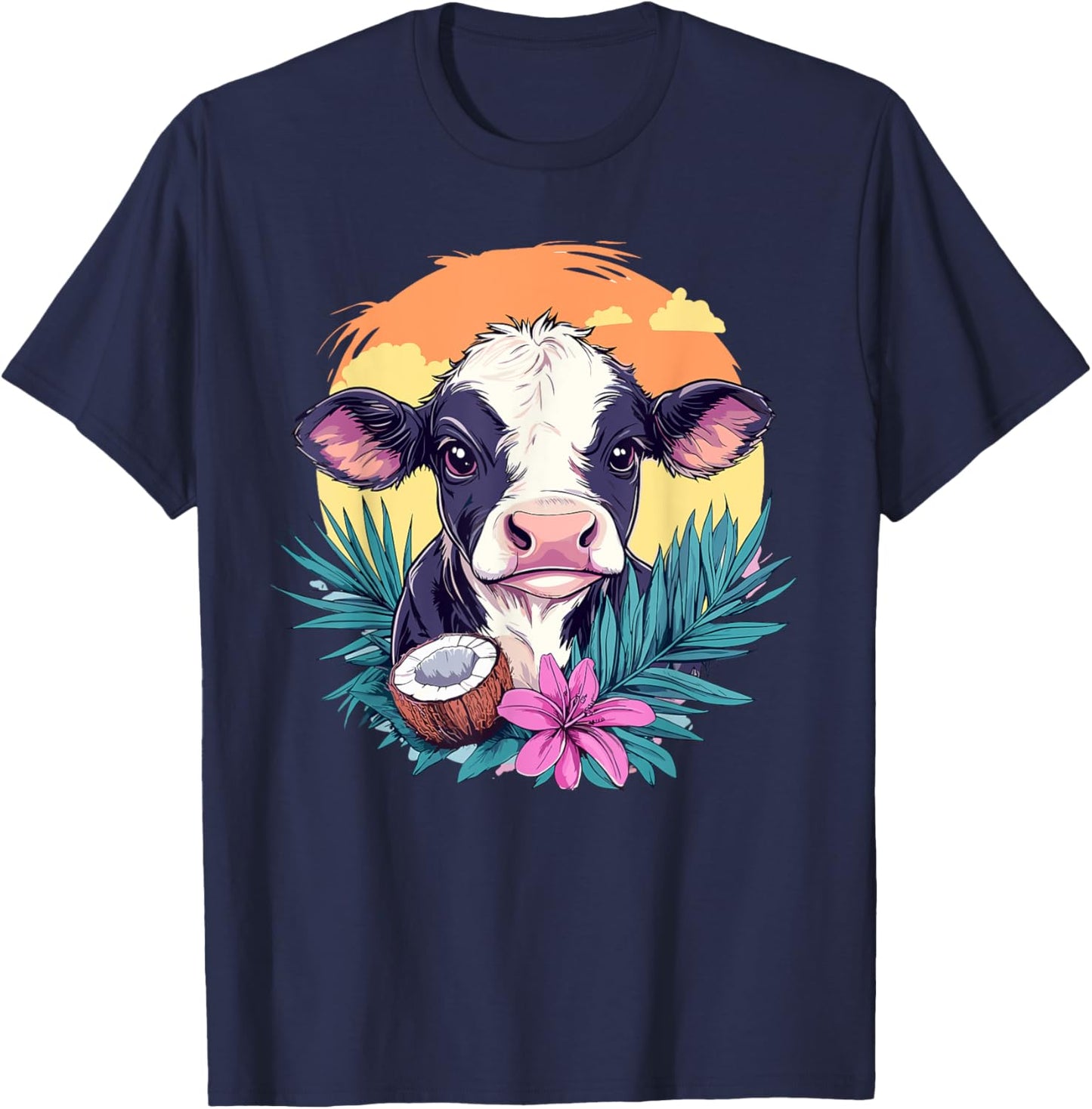 Cow And Coconut Sunset T-Shirt - T-Shirt | Navy