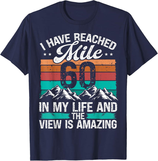 60 Year Old Hiker Mountains Hiking Vintage 60 Birthday T-Shirt - T-Shirt | Navy