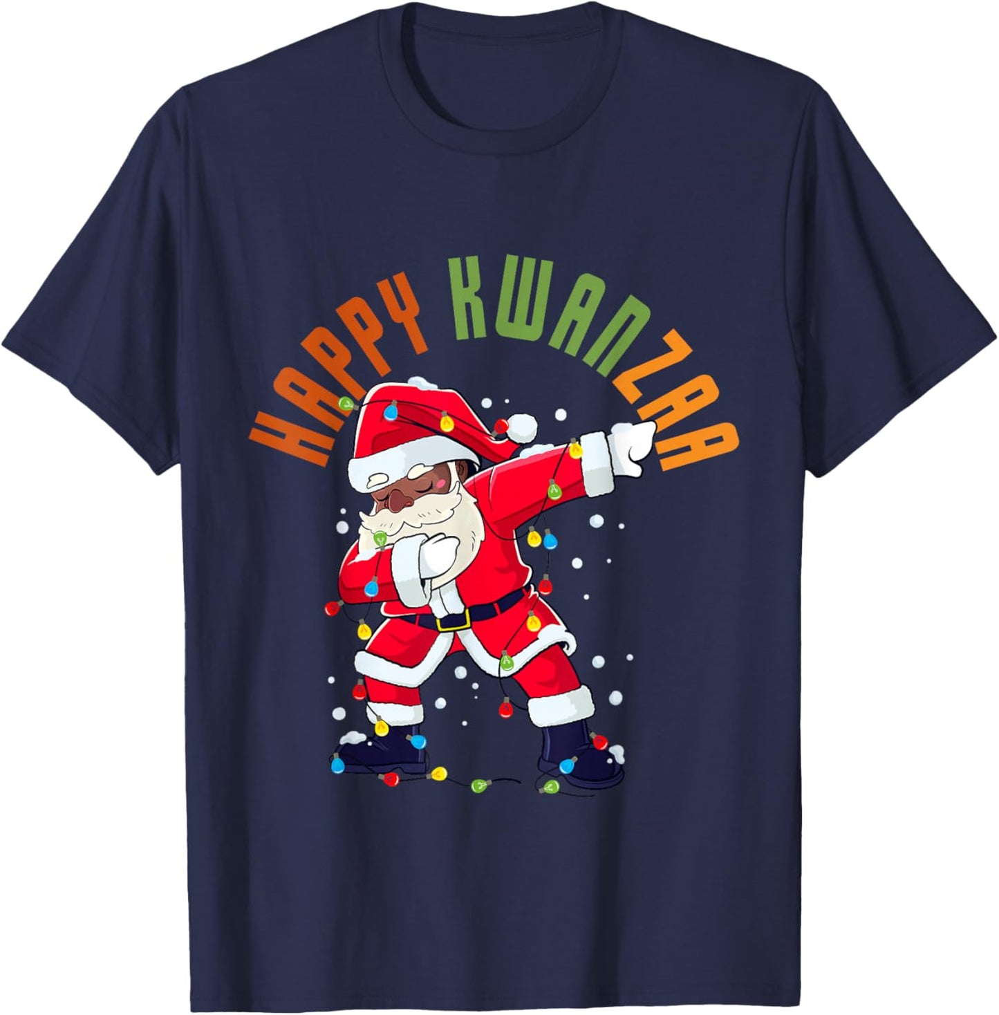 Happy Kwanzaa Black Christmas Funny Santa Dab Dance Men Boys T-Shirt - T-Shirt | Navy