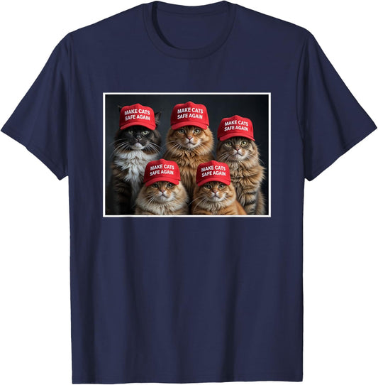 Donald Trump Make Cats Safe Again Red Hat 2024 Debate Funny T-Shirt - T-Shirt | Navy