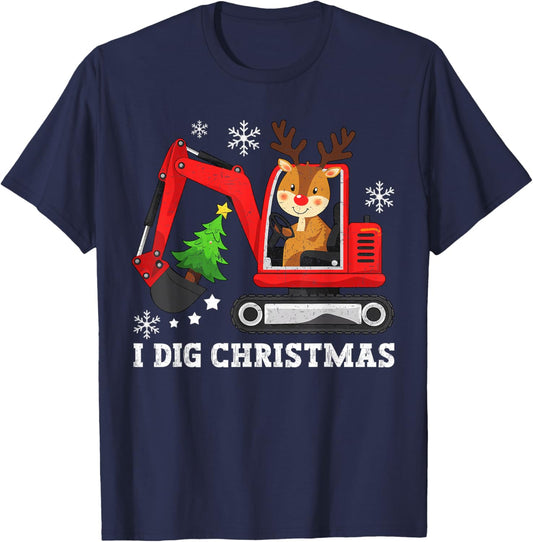 Reindeer Dig Christmas Cute Xmas Excavator Kids Boy Toddler T-Shirt - T-Shirt | Navy