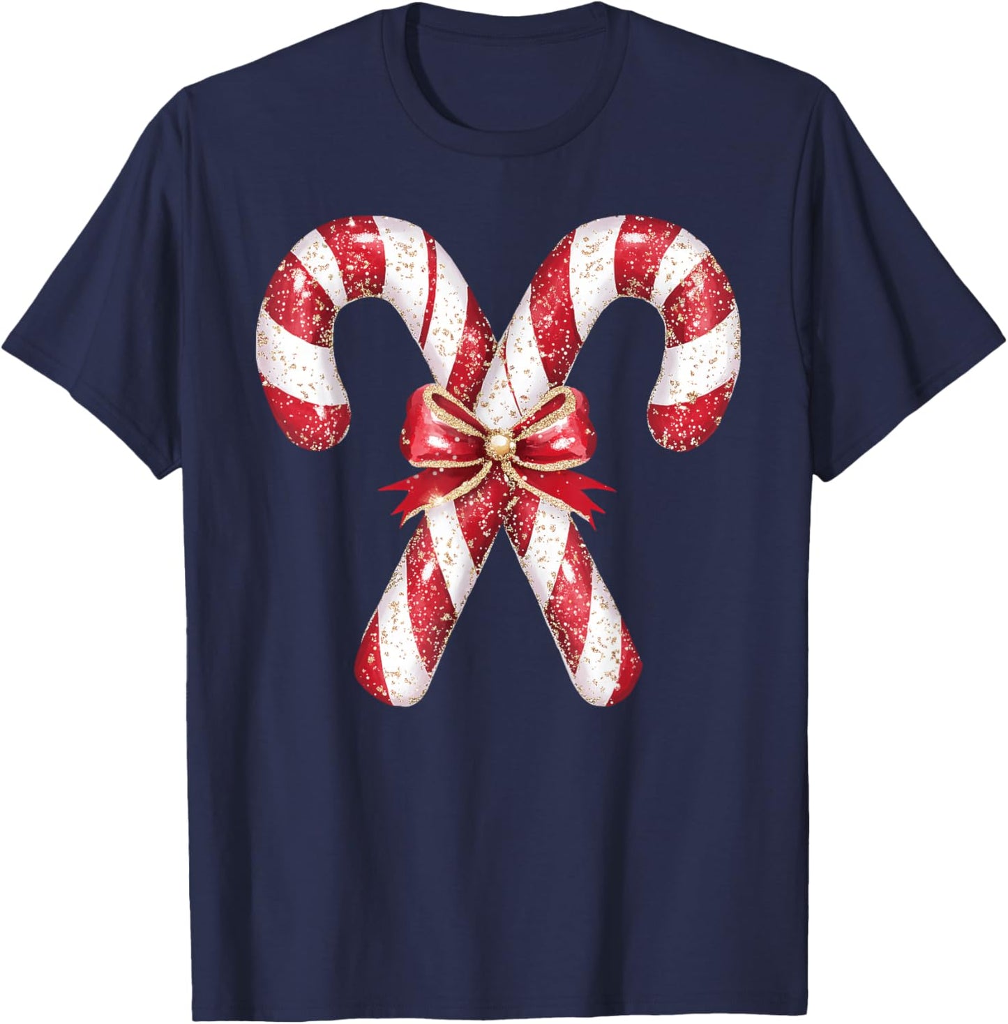 Retro Coquette Bow Candy Cane Christmas Season Girls T-Shirt - T-Shirt | Navy
