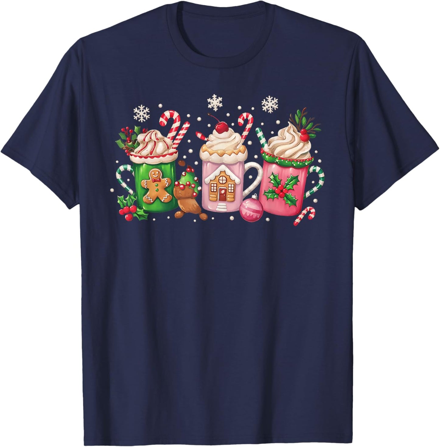 Coffee Christmas Gingerbread Pink Women Latte Cozy Winter T-Shirt - T-Shirt | Navy
