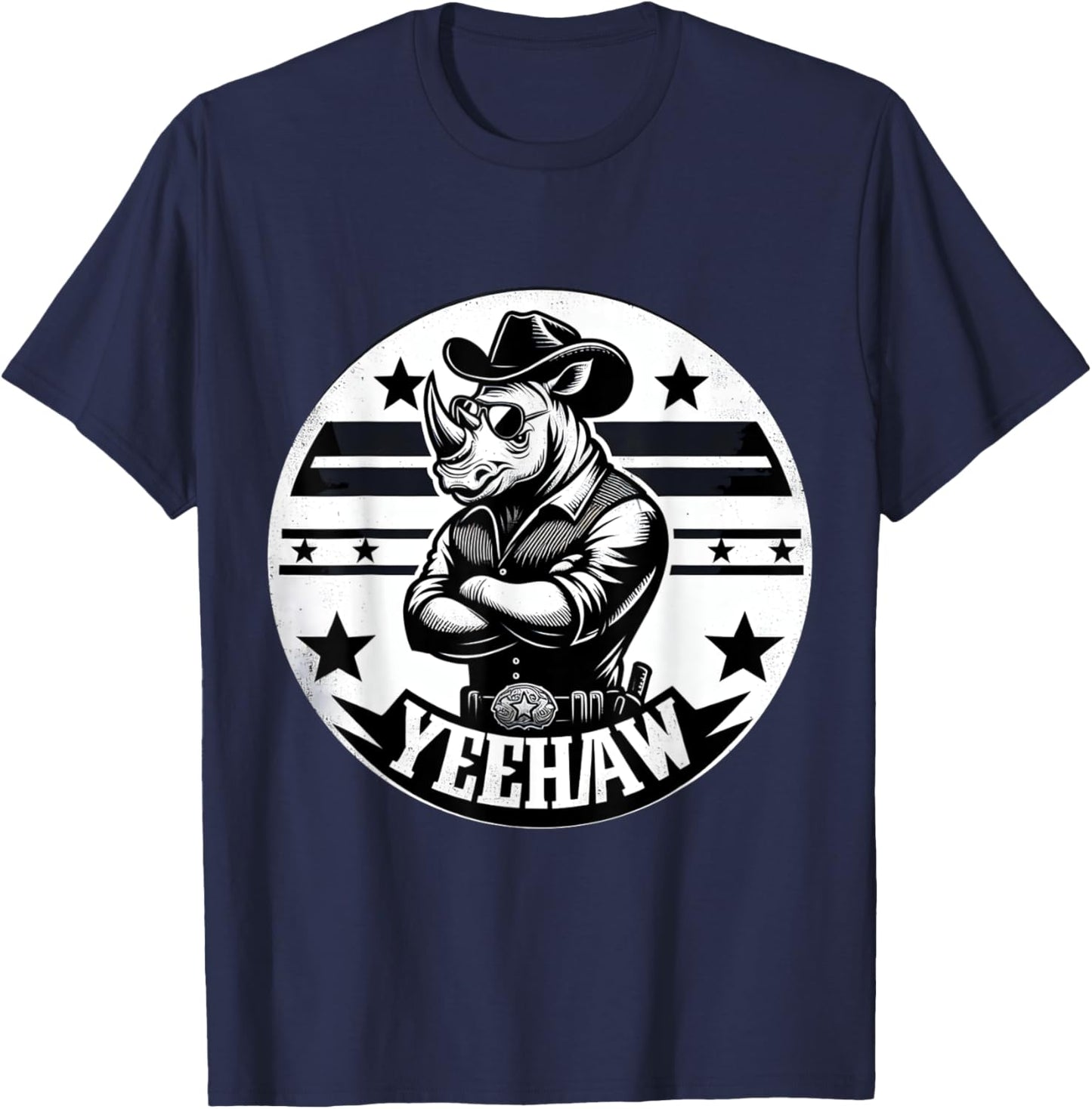 Rhino Yeehaw Cowboy Rhinoceros T-Shirt - T-Shirt | Navy