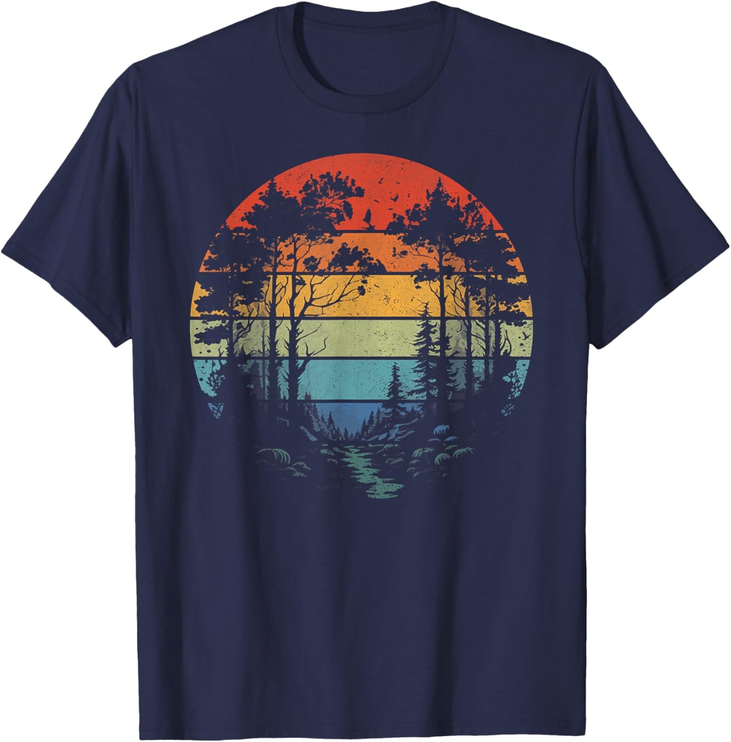 Wildlife Trees Outdoors Nature Retro Forest Vintage T-Shirt - T-Shirt | Navy