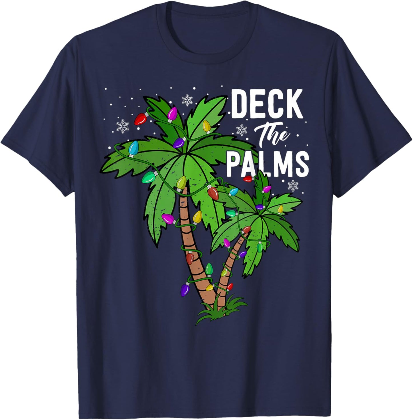 Deck the Palms Tree Funny Christmas Holiday T-Shirt - T-Shirt | Navy