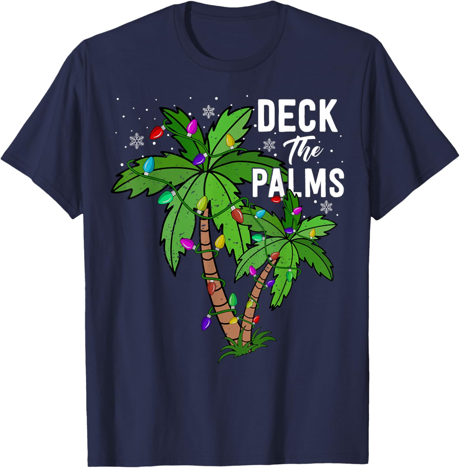 Deck the Palms Tree Funny Christmas Holiday T-Shirt - T-Shirt | Navy