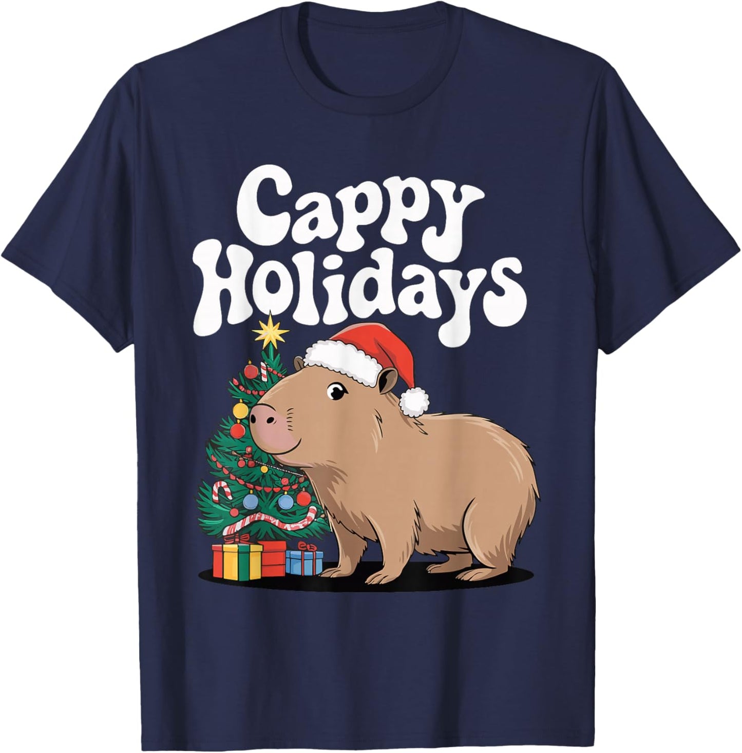 Cappy Holidays Capybara Christmas T-Shirt - T-Shirt | Navy