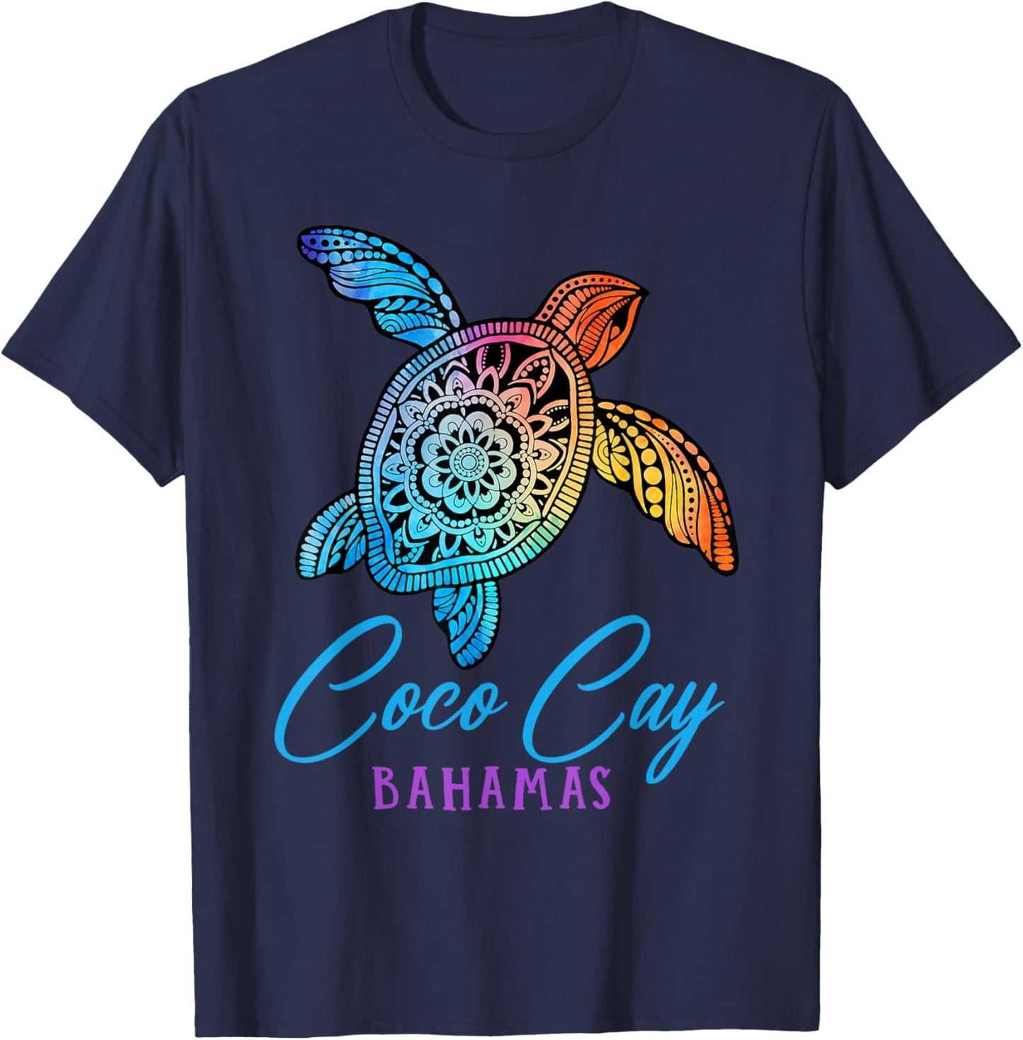 Coco Cay Bahamas Coco Cay Tribal Tie Dye Sea Turtle T-Shirt - T-Shirt | Navy