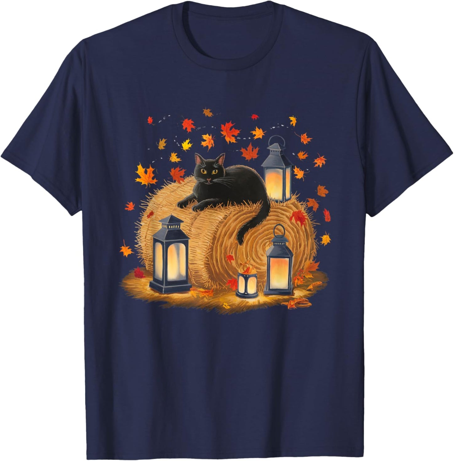 It's Fall YAll Cat Leaf Fall Tree Hello Autumn Halloween T-Shirt - T-Shirt | Navy