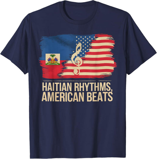 Half Haitian Half American USA Flag Haiti America T-Shirt - T-Shirt | Navy