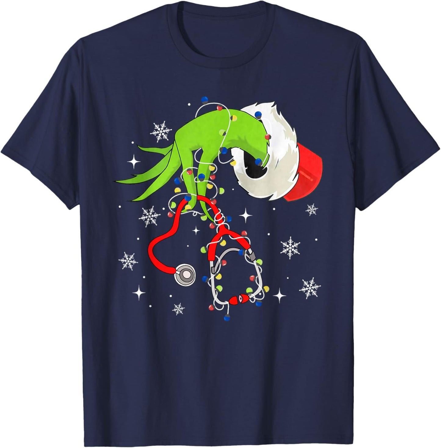 Nurse Christmas Stethoscope Nurses Xmas Pajamas Santa Women T-Shirt - T-Shirt | Navy