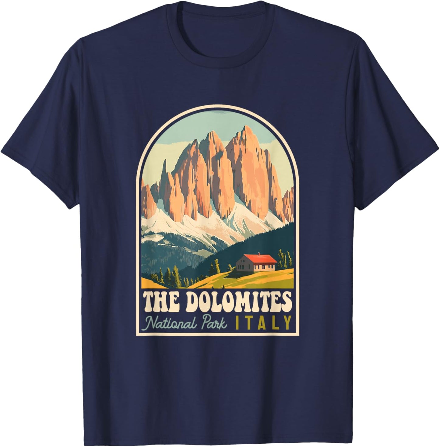 The Dolomites Italy Skiing Hiking Cycling Climbing Retro T-Shirt - T-Shirt | Navy