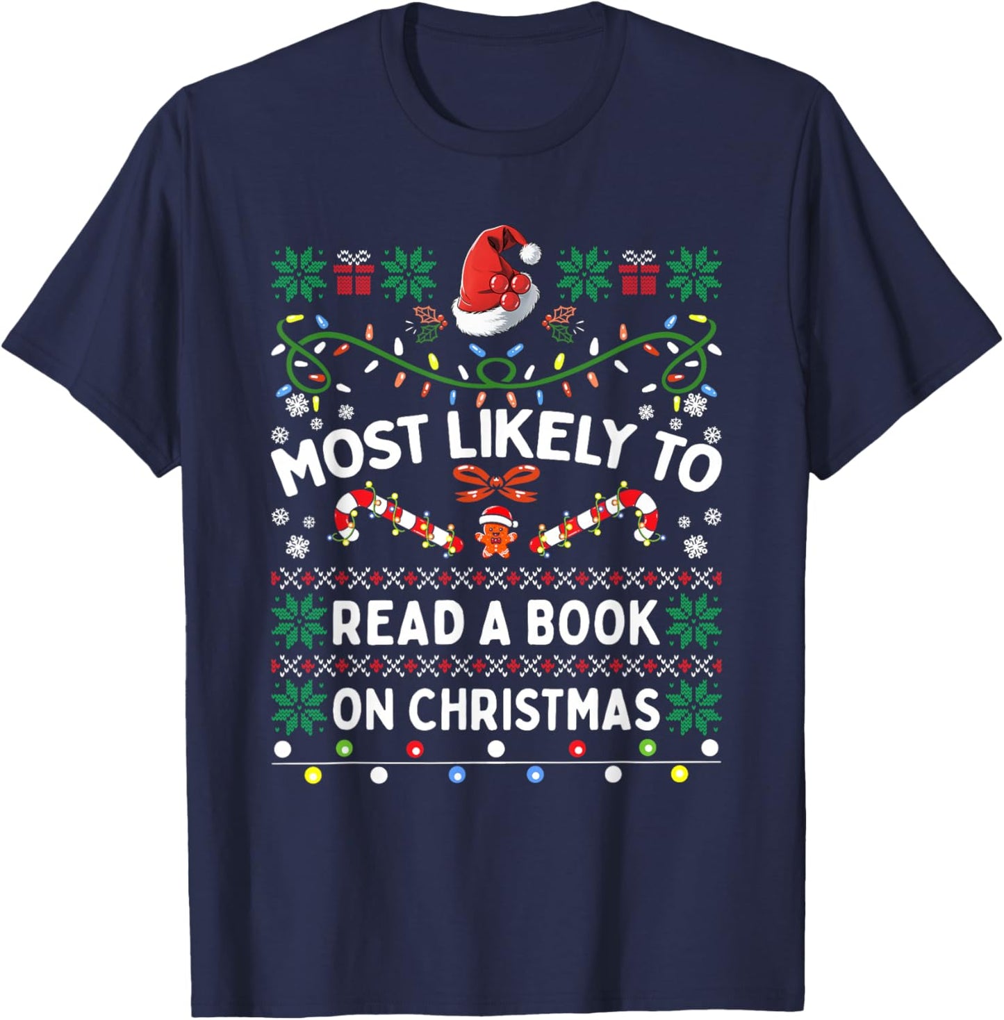 Most Likely To Read A Book On Christmas Matching Family T-Shirt - T-Shirt | Navy